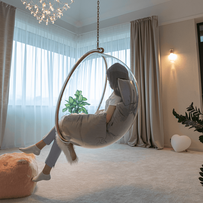 Függő fotel, átlátszó/arany/szürke, BUBBLE NEW TYP 1