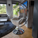 Függő fotel állvánnyal, átlátszó/ezüst/szürke, BUBBLE NEW TYP 3
