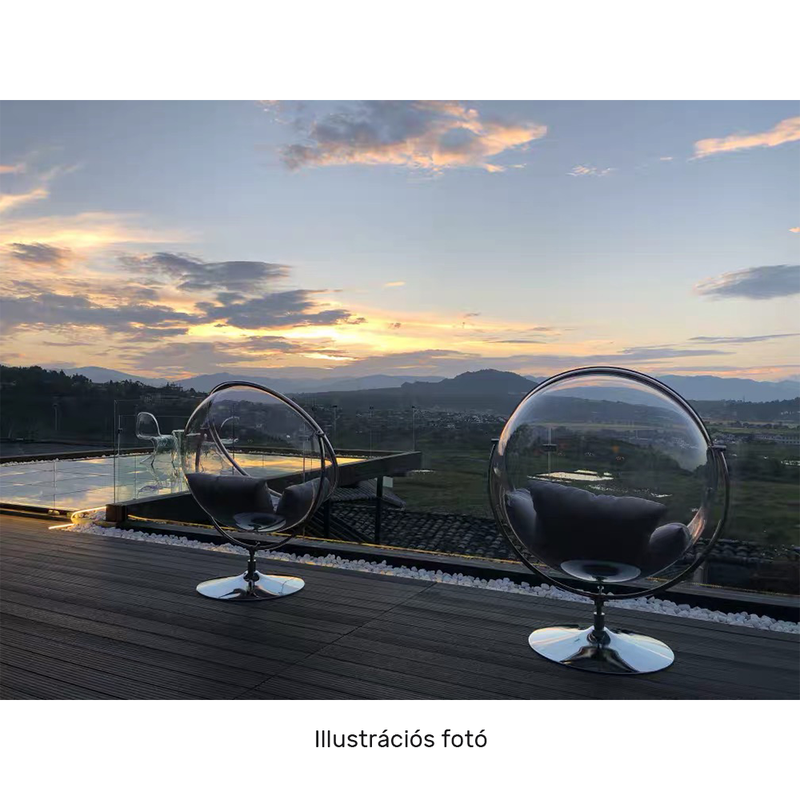 Függő fotel állvánnyal, átlátszó/ezüst/szürke, BUBBLE NEW TYP 2