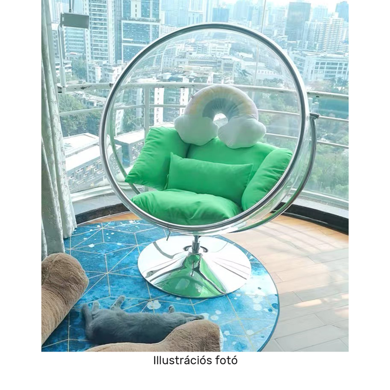 Függő fotel állvánnyal, átlátszó/ezüst/szürke, BUBBLE NEW TYP 2