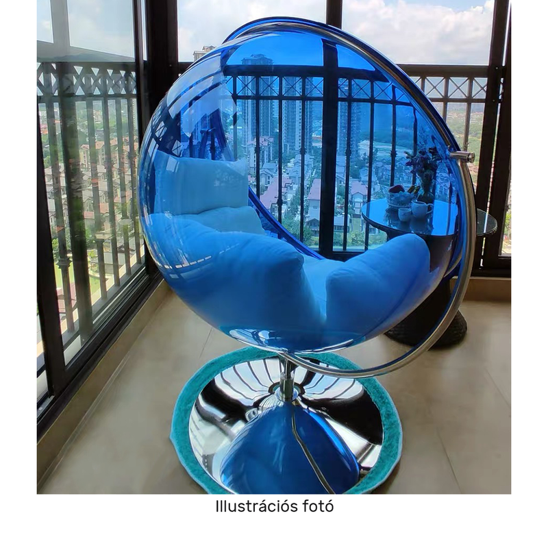 Függő fotel állvánnyal, átlátszó/ezüst/szürke, BUBBLE NEW TYP 2