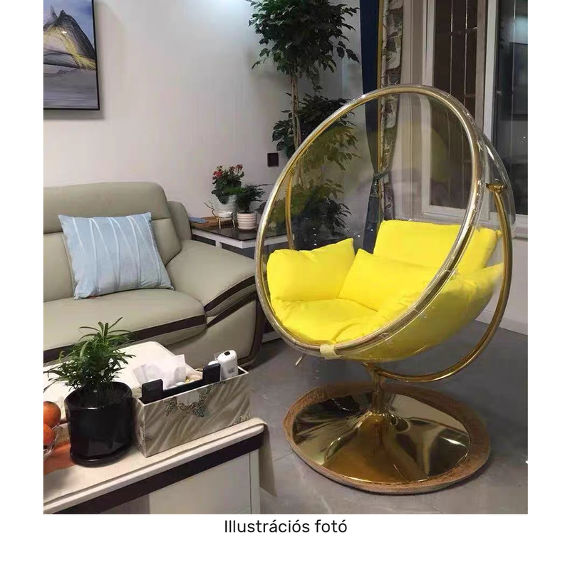 Függő fotel állvánnyal, átlátszó/ezüst/szürke, BUBBLE NEW TYP 2