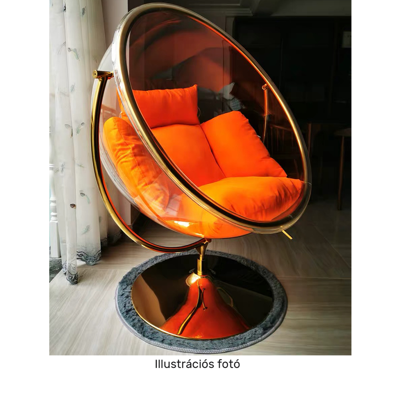 Függő fotel állvánnyal, átlátszó/ezüst/szürke, BUBBLE NEW TYP 2