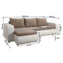 Kinyitható ülőgarnitúra, fehér/barna, balos, BURAN ROH