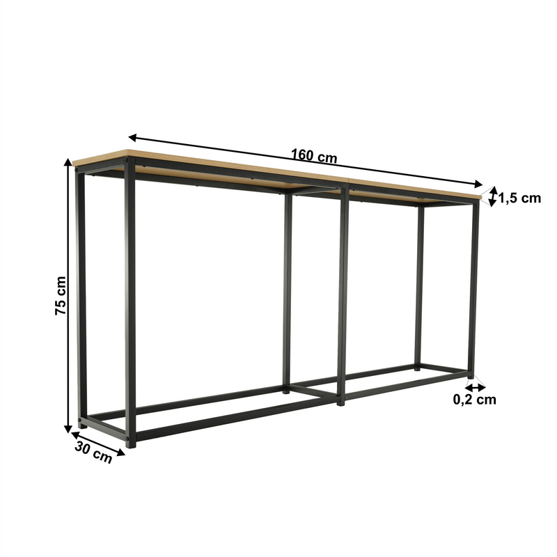 Konzolasztal ipari stílusban, tölgy/fekete, BUSTA