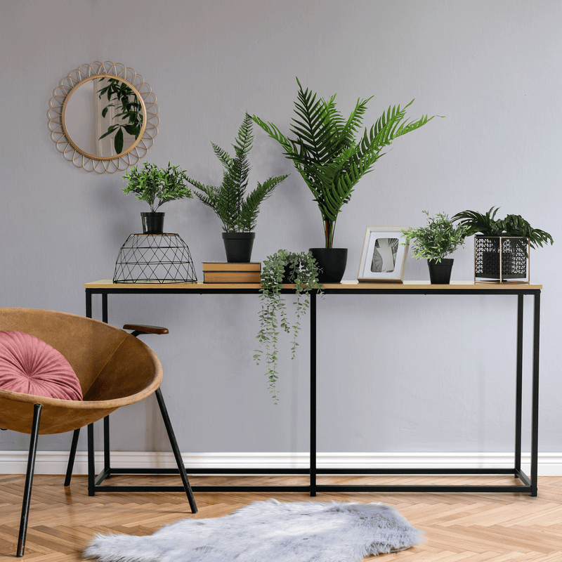 Konzolasztal ipari stílusban, tölgy/fekete, BUSTA