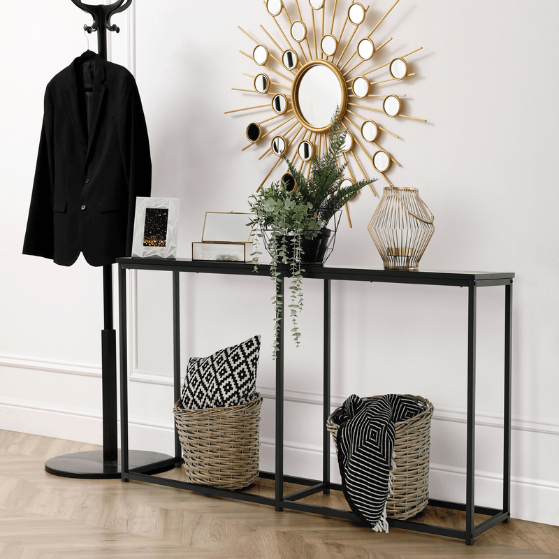 Konzolasztal ipari stílusban, sötétszürke grafit/fekete, BUSTA