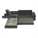 Ülőgarnitúra tárolóhellyel, szürke, szövet, balos, BUTON R