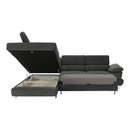 Ülőgarnitúra tárolóhellyel, szürke, szövet, balos, BUTON R