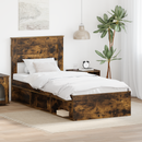 vidaXL Ágykeret matracmal Füstölt tölgy 90 x 200 cm Tömör fenyőfa