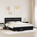 vidaXL Ágykeret fiókkal fejtámlával Fekete tölgy 180 x 200 cm Faanyag