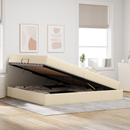 vidaXL Ágy tárolóval és matraccal Krém 200 x 200 cm Poliészter