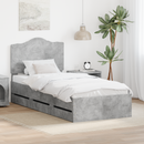 vidaXL Ágykeret fiókkal tárolóval Beton Szürke 75 x 190 cm Mérnöki Fa