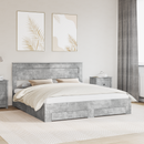 vidaXL Ágykeret fejtámlával fiókkal Beton Szürke 200 x 200 cm Faanyag