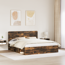 vidaXL Ágykeret fejtámlával Füstölt tölgy 180 x 200 cm Tömör fenyőfa