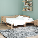 vidaXL Kihúzható nappali ágy Természetes 180 x 200 cm Tömör fenyőfa