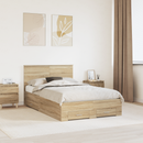 vidaXL Ágykeret fejtámlával fiókkal Sonoma tölgy 135 x 190 cm Faanyag