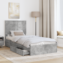 vidaXL Tárolós Ágy fejtámlával Beton Szürke 75 x 190 cm Faanyag