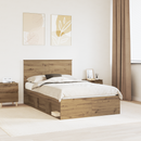 vidaXL Ágykeret fejtámlával Művészi tölgy 120 x 190 cm Tömör fenyőfa