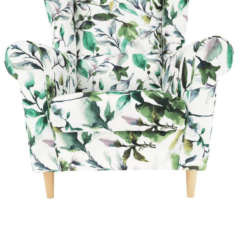 Füles fotel, szövet minta zöld levél, CHARLOT