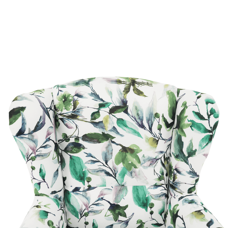 Füles fotel, szövet minta zöld levél, CHARLOT
