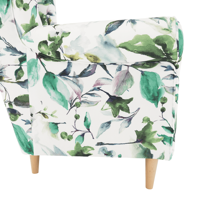 Füles fotel, szövet minta zöld levél, CHARLOT