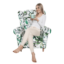 Füles fotel, szövet minta zöld levél, CHARLOT