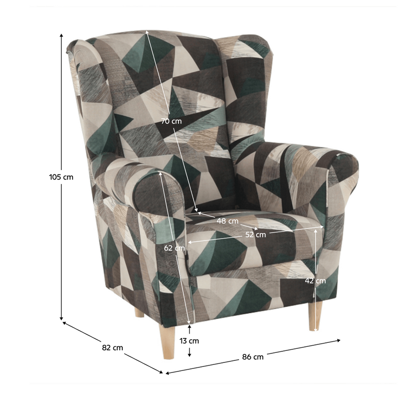 Füles fotel, szövet barna-zöld minta, CHARLOT