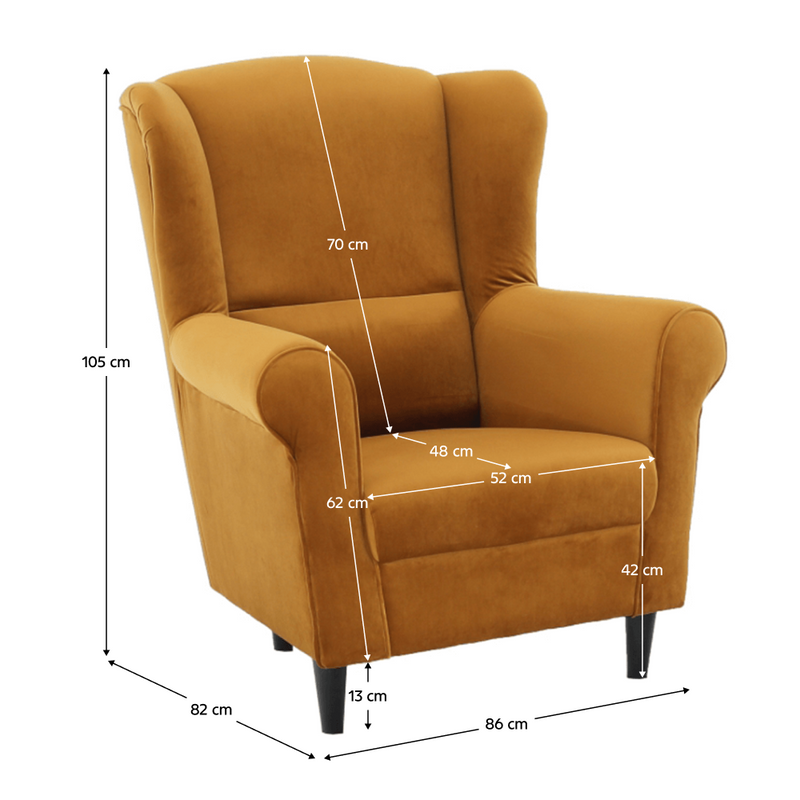 Füles fotel, szövet mustár, CHARLOT