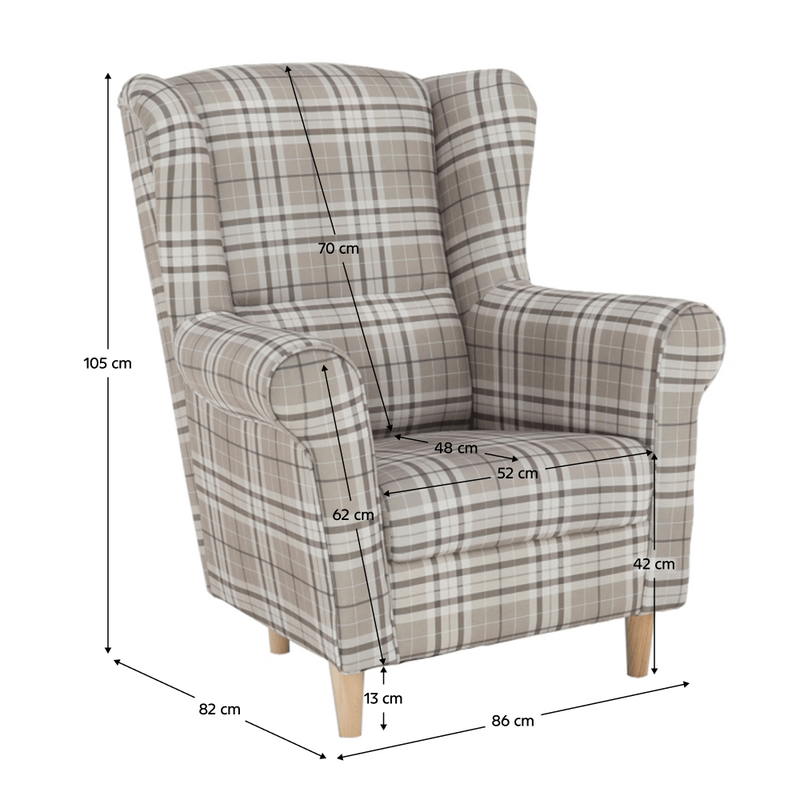 Füles fotel, szövet barna kocka, CHARLOT