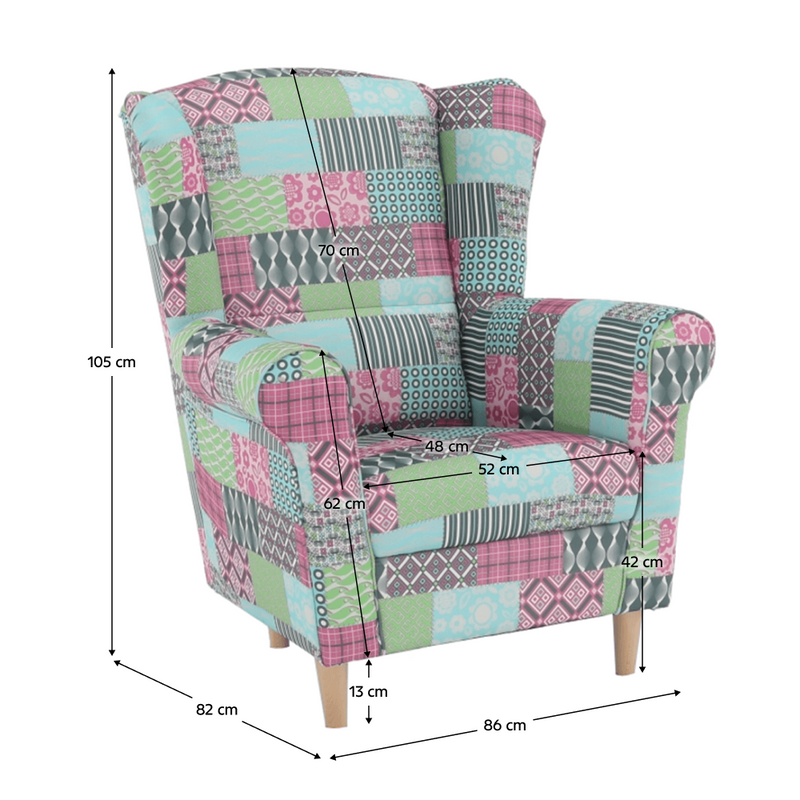 Füles fotel, szövet patchwork, CHARLOT