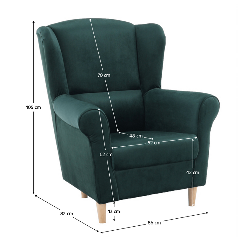 Füles fotel, szövet smaragd, CHARLOT