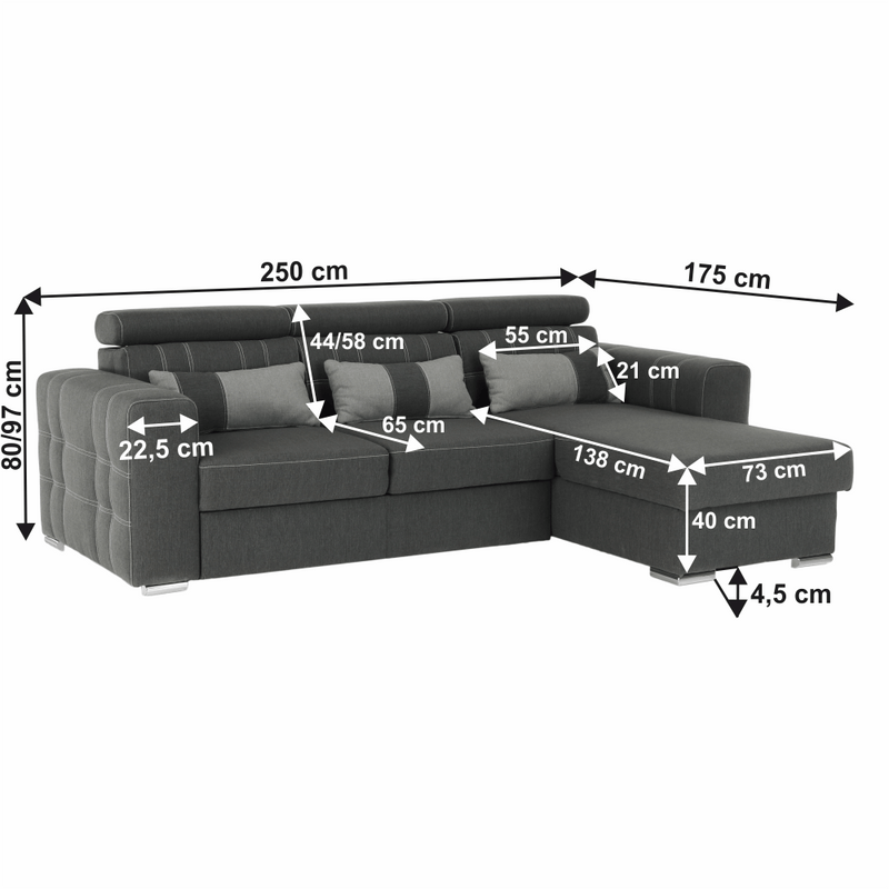sarokülőgarnitúra, sötétszürke/világosszürke, CHRIS