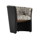 Klub fotel, textilbőr fekete/szövet újságminta, CUBA