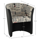 Klub fotel, textilbőr fekete/szövet újságminta, CUBA