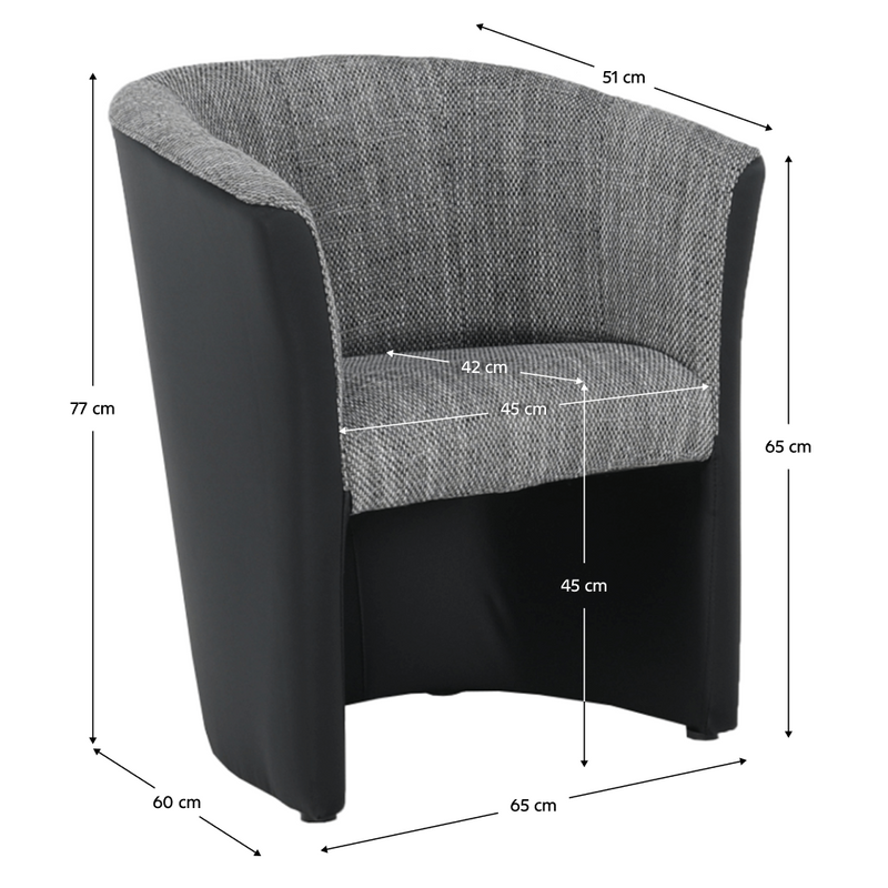 Klub fotel, fekete textilbőr/ szürke szövet, CUBA