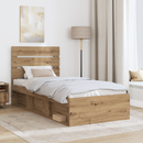 vidaXL Ágykeret fejtámlával Művészi tölgy 75 x 190 cm Tömör fenyőfa