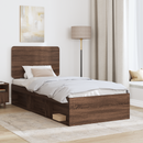 vidaXL Ágykeret fejtámlával Barna Tölgy 90 x 200 cm Tömör fenyőfa