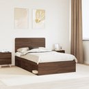 vidaXL Ágykeret fejtámlával Barna Tölgy 120 x 200 cm Tömör fenyőfa