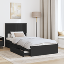 vidaXL Tárolós Ágy fejtámlával fiókkal Fekete 90 x 190 cm Faanyag