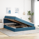 vidaXL LED tárolós ágy matraccal Sötét kék 160 x 200 cm Bársony