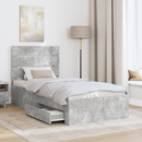 vidaXL Ágykeret fiókkal Beton szürke és ezüst 70 x 190 cm Faanyag