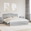 vidaXL Ágykeret fejtámlával Szürke Sonoma 200 x 200 cm Tömör fenyőfa