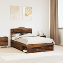 vidaXL Ágykeret fejtámlával Öreg fa 135 x 190 cm Tömör fenyőfa
