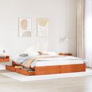 vidaXL Ágykeret fiókkal Faggyú barna 200 x 200 cm Tömör fenyőfa