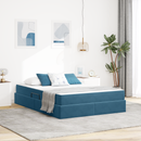 vidaXL Ágy tárolóval és matraccal Sötét kék 140 x 200 cm Bársony