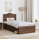 vidaXL Ágykeret fejtámlával Barna Tölgy 90 x 200 cm Tömör fenyőfa
