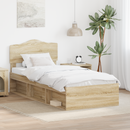 vidaXL Ágykeret fejtámlával Sonoma tölgy 75 x 190 cm Tömör fenyőfa