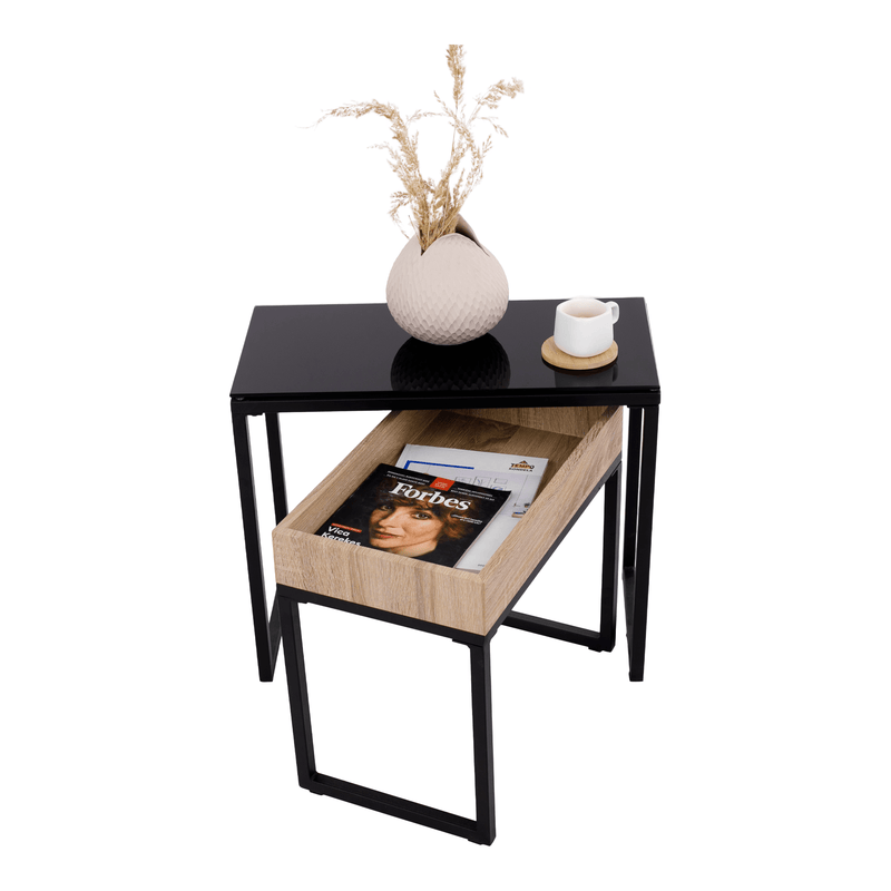 Két darabos dohányzóasztal szett, tölgy/fekete, DAGOR