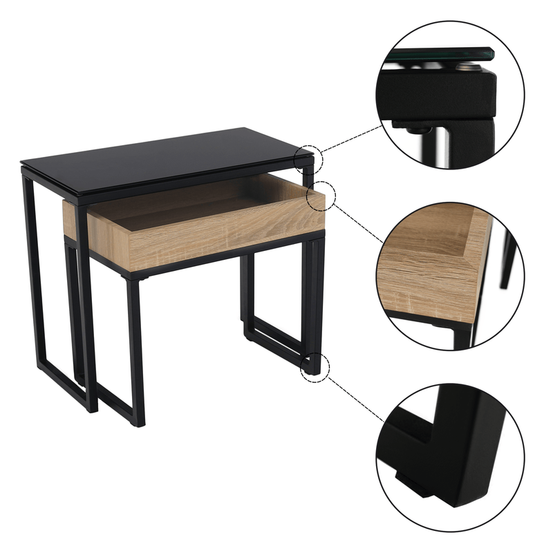 Két darabos dohányzóasztal szett, tölgy/fekete, DAGOR
